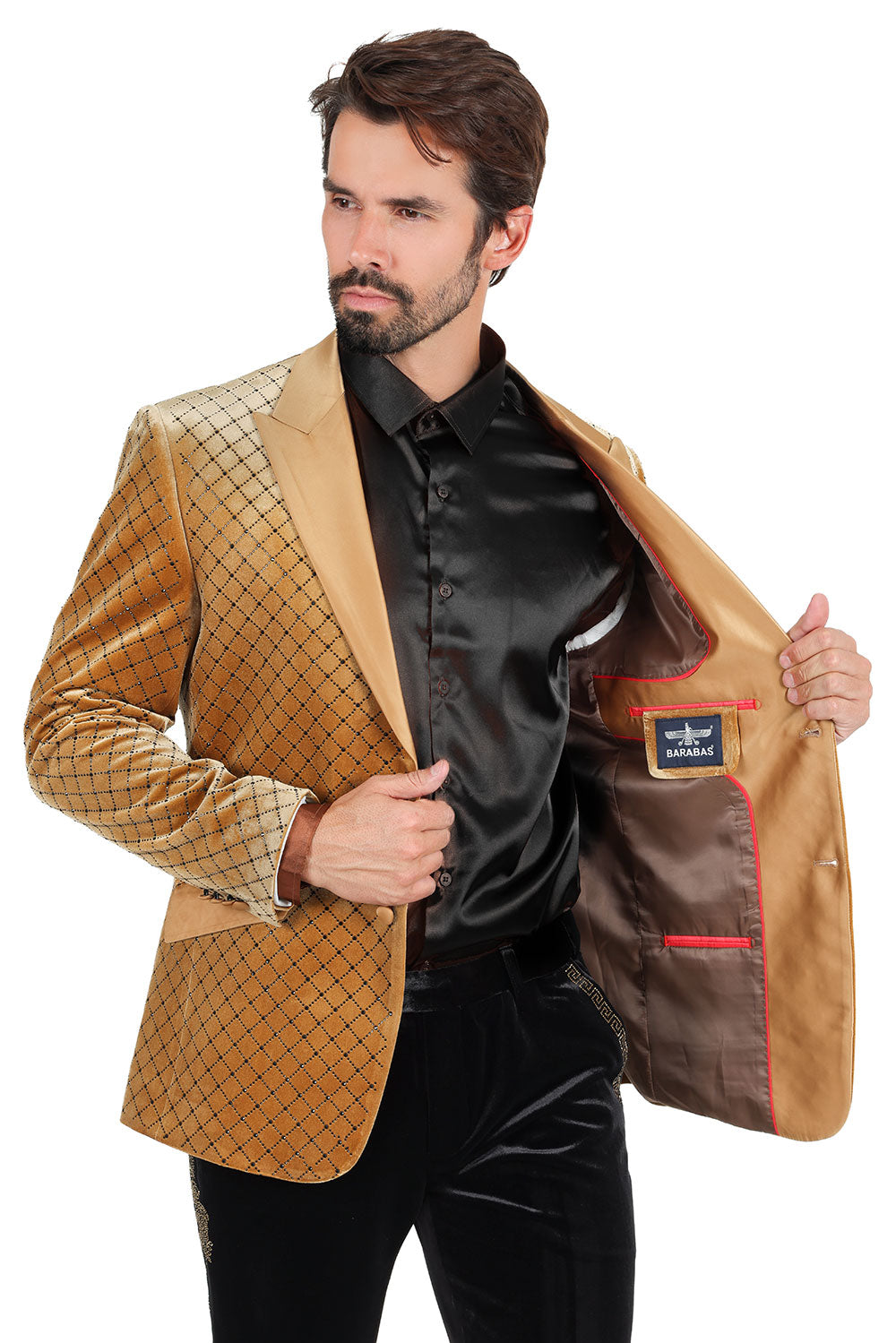 BARABAS Men's Diamond Shape Design Rhinestone Luxury Blazer 2BL3114 Mustard Black