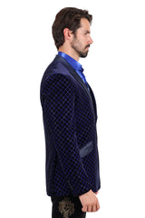 BARABAS Men's Diamond Shape Design Rhinestone Luxury Blazer 2BL3114 Navy Blue