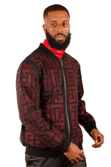 Barabas Men's Rhinestone Geometric Baseball Collar Bomber Jacket 2BPR7 Black Red