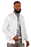 Barabas Men's Rhinestone Geometric Baseball Collar Bomber Jacket 2BPR7 White Silver