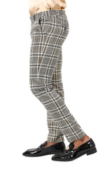 Barabas Men's Printed Checkered  Plaid Design Chino Pants  2CP187 Grey Gold