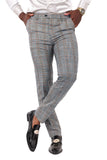 Barabas Men's Printed Checkered Plaid Design Chino Pants 2CP188 Mocha Silver