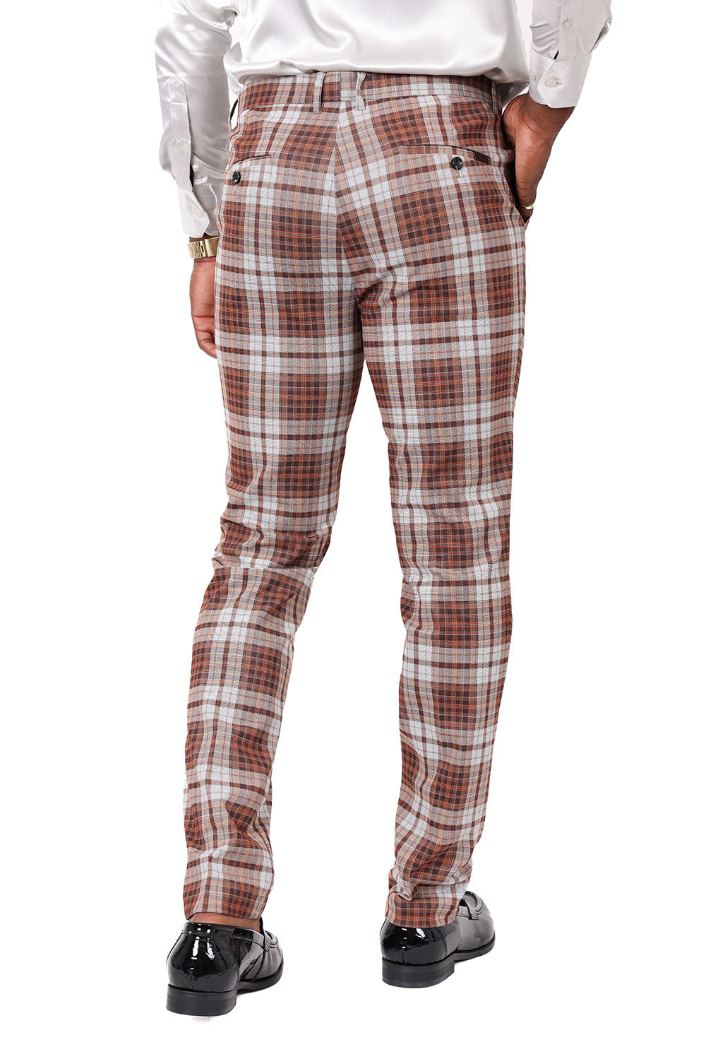 Barabas Men's Checkered Plaid Basic Chino Dress Pants 2CP191 Brown Rust