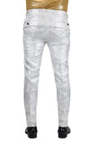 Barabas Men's Shiny Greek Fret Prints Design Chino Pants 2CP3102 White Silver