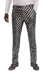 Barabas Men's Sequin Checkered Plaid Shiny Chino Pants 2CP3104 Silver Black