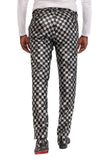 Barabas Men's Sequin Checkered Plaid Shiny Chino Pants 2CP3104 Silver Black