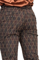 Barabas Men's Rhinestone Checkered Plaid Chino Dress Pants 2CPR1 Coffee