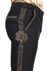 Barabas Men's Medusa Greek Key Pattern Rhinestone Dress Pants 2CPR12 Black and Gold