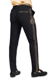 Barabas Men's Medusa Greek Key Pattern Rhinestone Dress Pants 2CPR12 Black and Gold