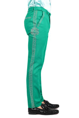 Barabas Men's Medusa Greek Key Pattern Rhinestone Dress Pants 2CPR12 Greenn