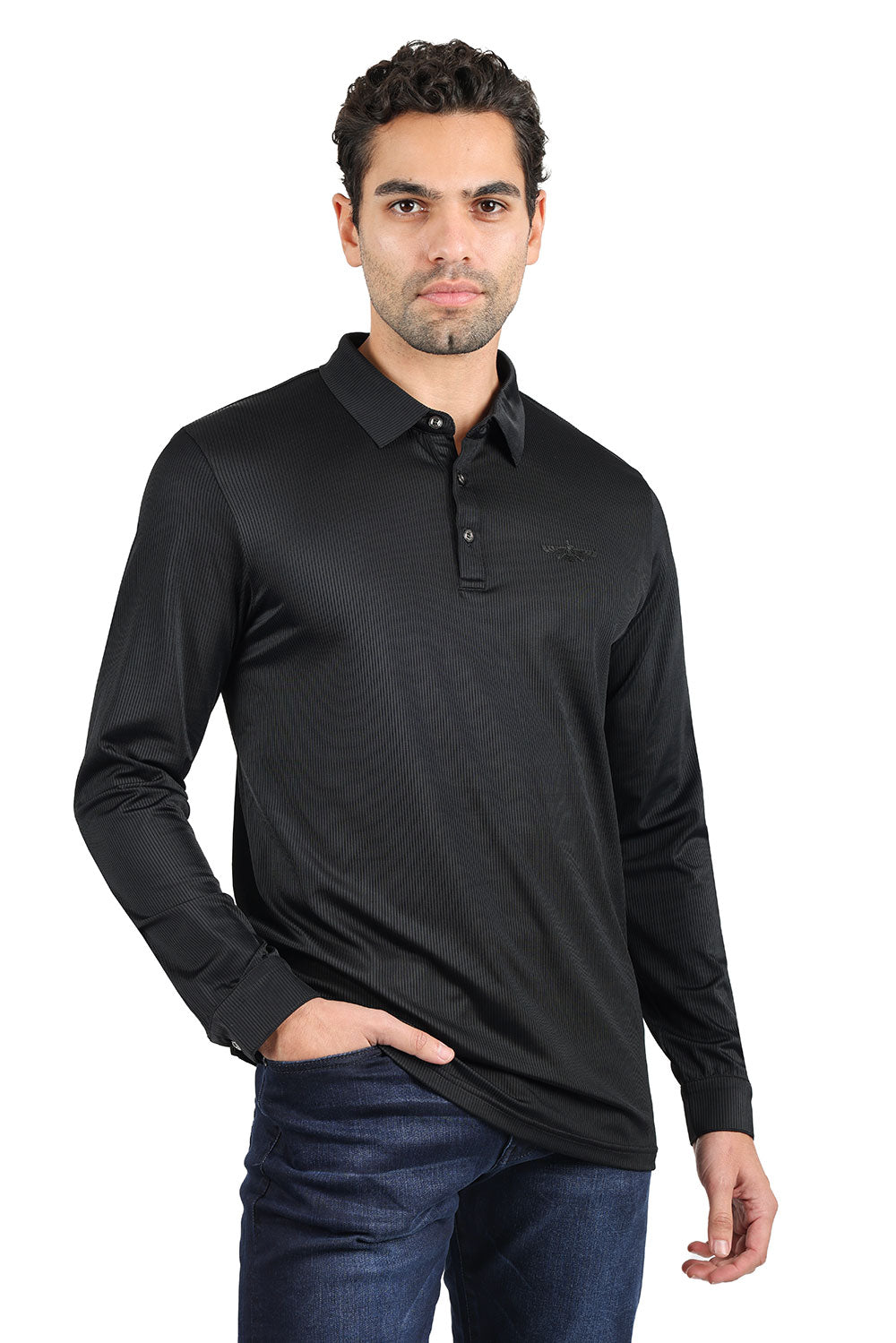Barabas Men's Premium Solid Color Long  Sleeve Polo Shirts 2DPL30 Black