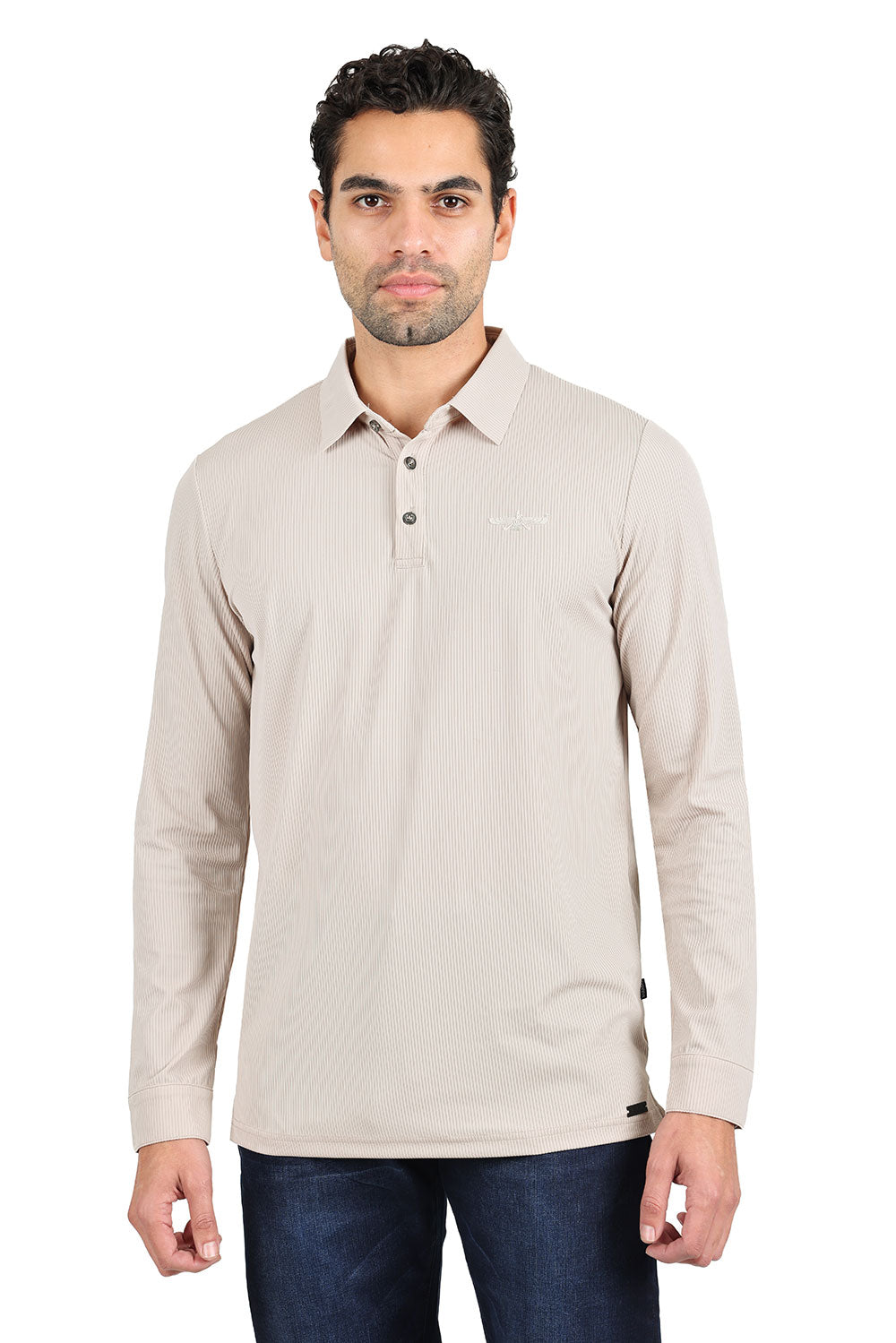 Barabas Men's Premium Solid Color Long  Sleeve Polo Shirts 2DPL30 Cream