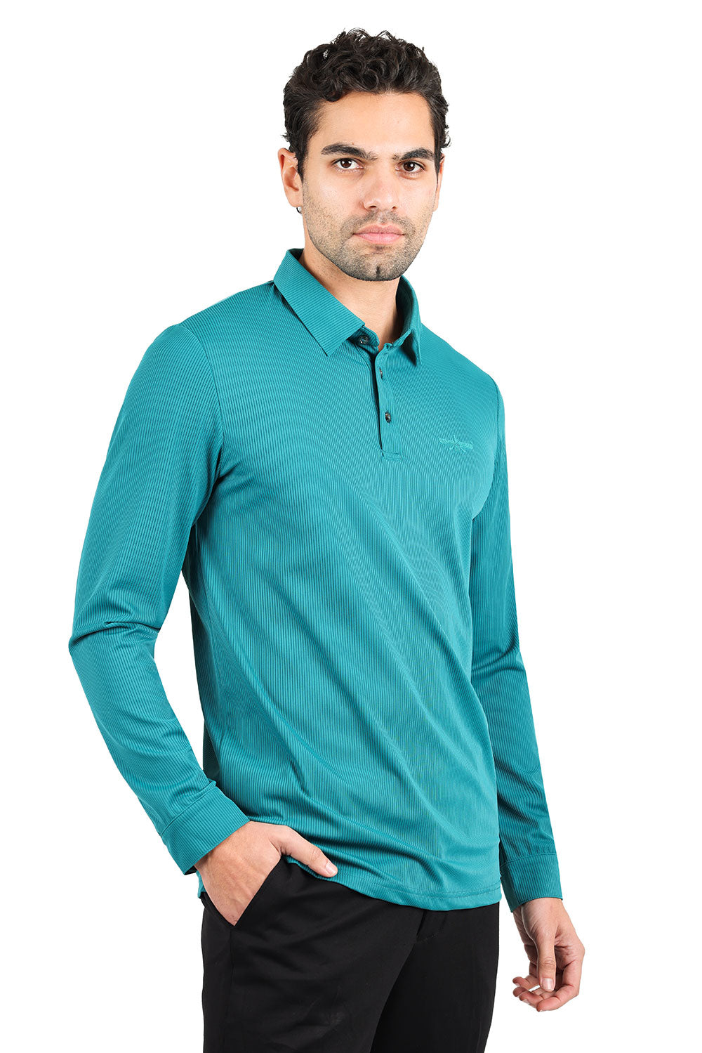 Barabas Men's Premium Solid Color Long  Sleeve Polo Shirts 2DPL30 Teal