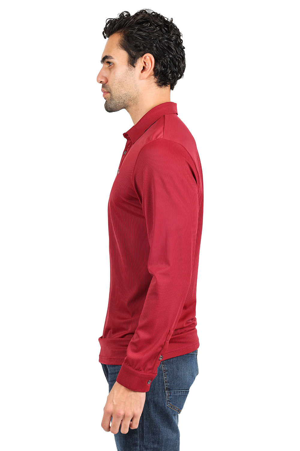Barabas Men's Premium Solid Color Long Sleeve Polo Shirts 2DPL30 Red
