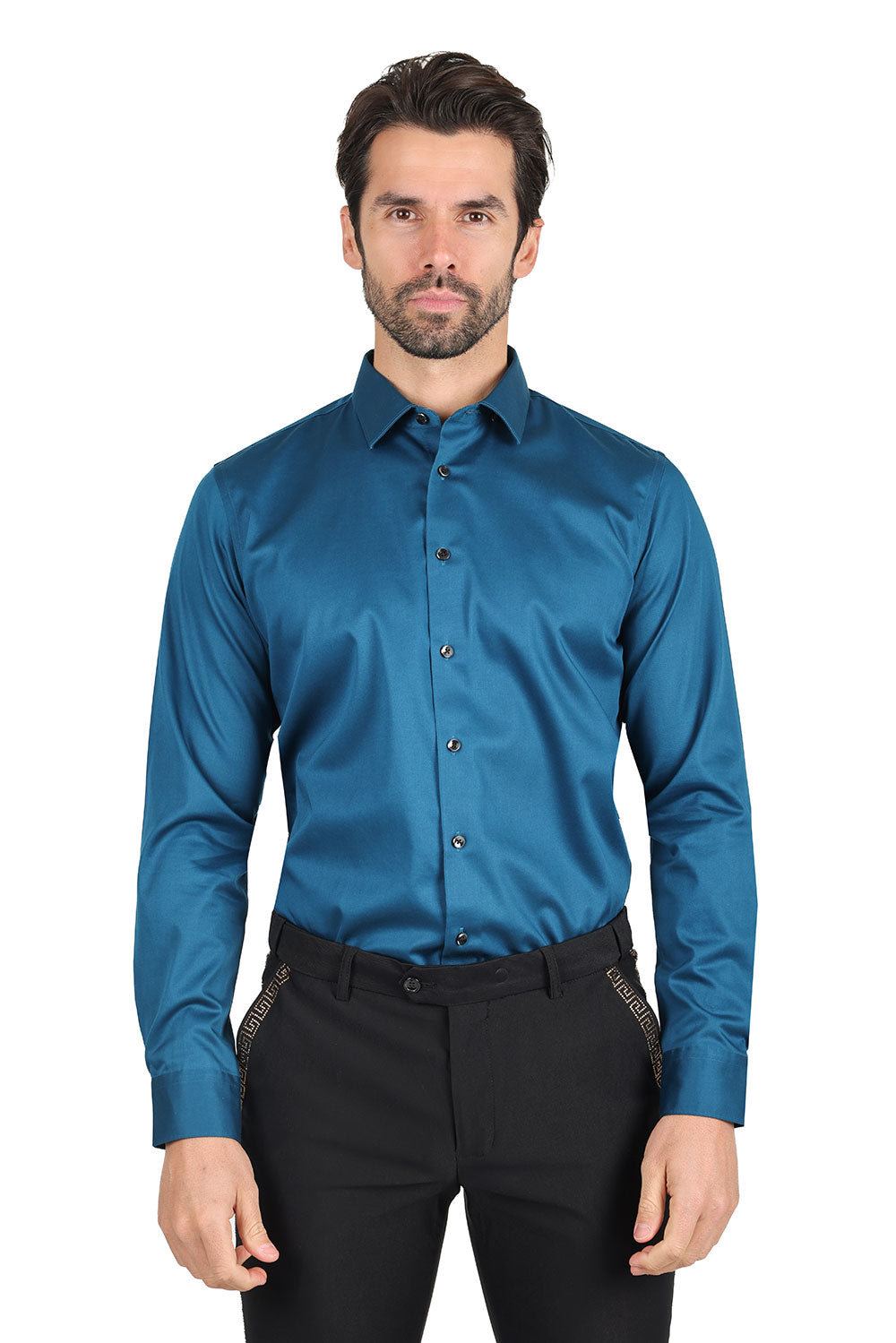 BARABAS men's solid tailor wear button down dress shirt 2DPS01 Teal