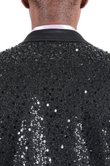 Barabas Men's Shiny Sequins Peak Lapel Luxury blazer 2EBL8 Black