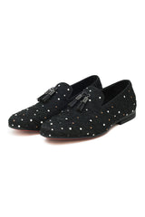 Barabas Men's Rhinestone Beads Embroidery Slip On Dress Shoes 2ESH2 Black