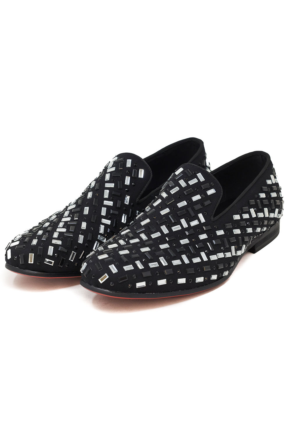 BARABAS Men's Rectangle Rhinestone Jewel Slip On Dress Shoes 2ESH4 Black