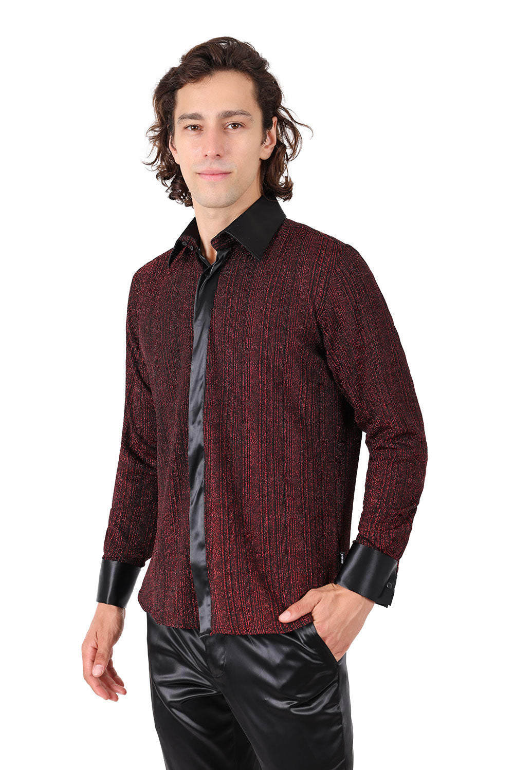 Barabas Men's French Cuff Long Sleeve Button Down Shirt 2FCS10002 Red Black