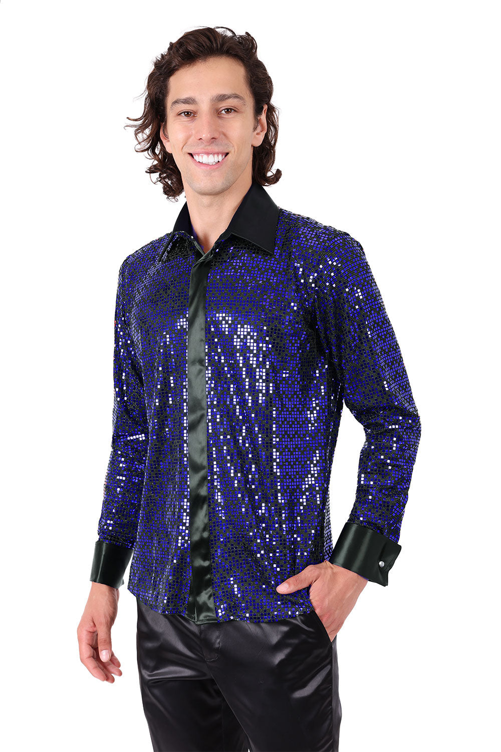 Barabas Men's French Cuff Glittery Sparkly Striped Shirt 2FCS1006 Roya