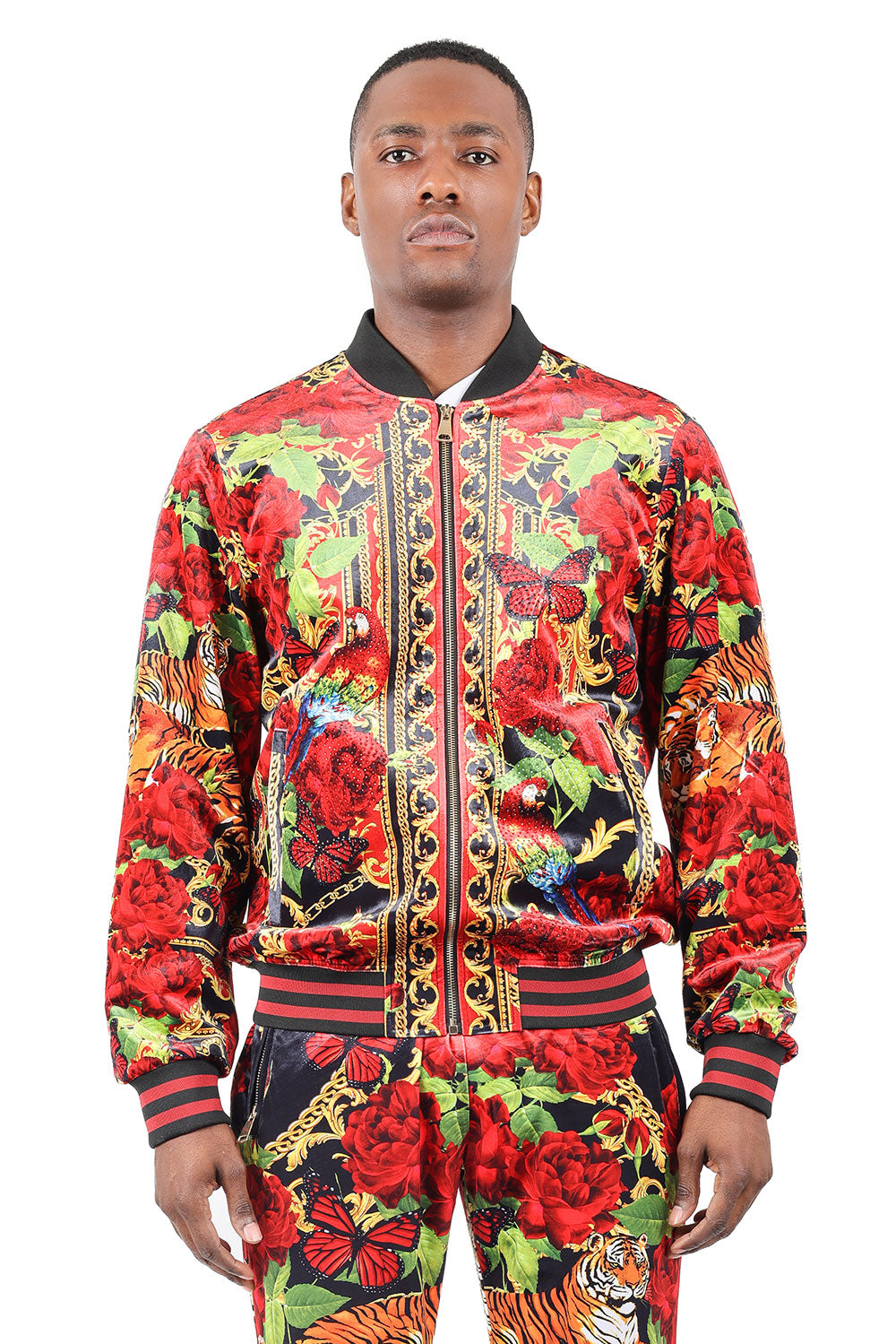 BARABAS Men's Tiger Floral Baroque Design Bamber Jacket 2JBP20