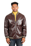 Barabas Men's Greek Key Zipper Stand Collar Leather Faux Jacket 2JBPU1 Coffee Gold