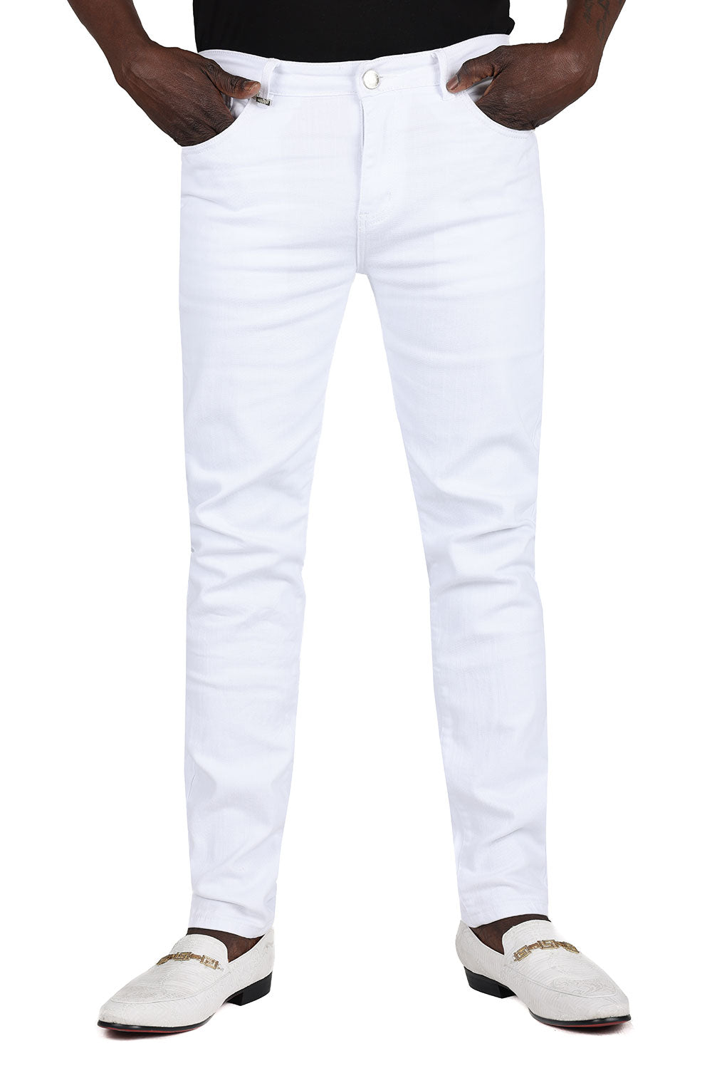 Barabas Men's Solid Color  Premium Contemporary Denim Jeans 2JE40 White