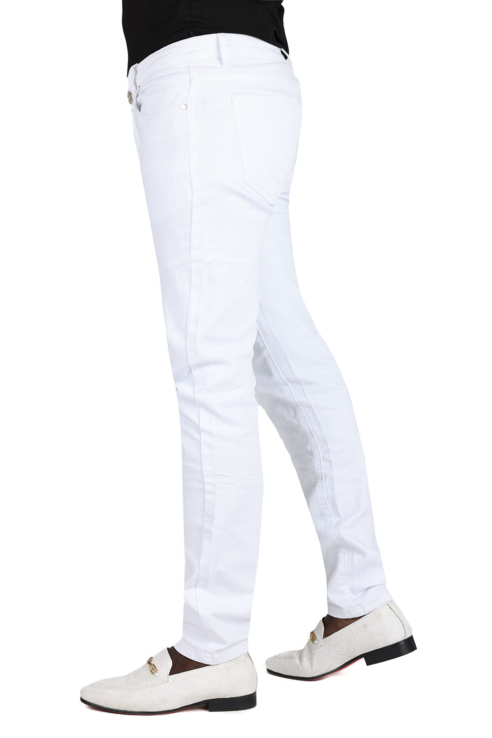 Barabas Men's Solid Color  Premium Contemporary Denim Jeans 2JE40 White