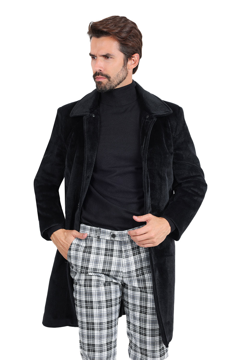 Barabas Men's Solid Color Luxury Collared Over Coat Jacket 2JLW01 Black