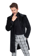 Barabas Men's Solid Color Luxury Collared Over Coat Jacket 2JLW01 Black