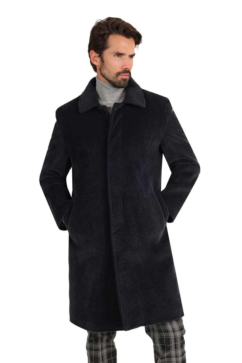 Barabas Men's Solid Color Luxury Collared Over Coat Jacket 2JLW01 Charcoal