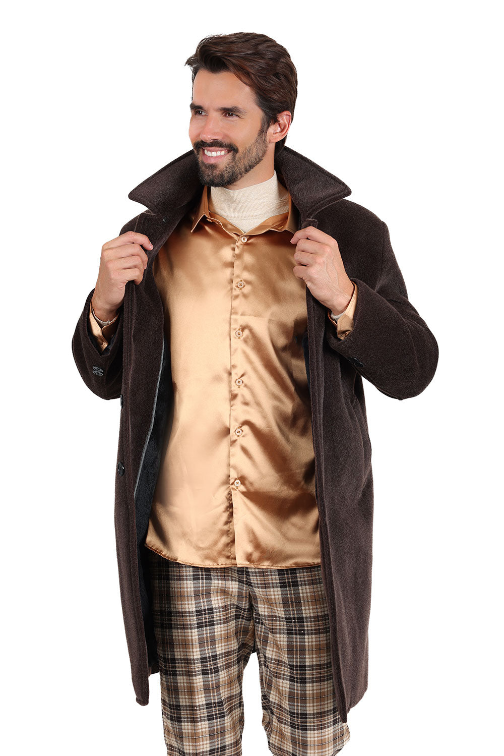 Barabas Men's Solid Color Luxury Collared Over Coat Jacket 2JLW01  Brown