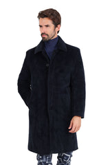 Barabas Men's Solid Color Luxury Collared Over Coat Jacket 2JLW01 Navy