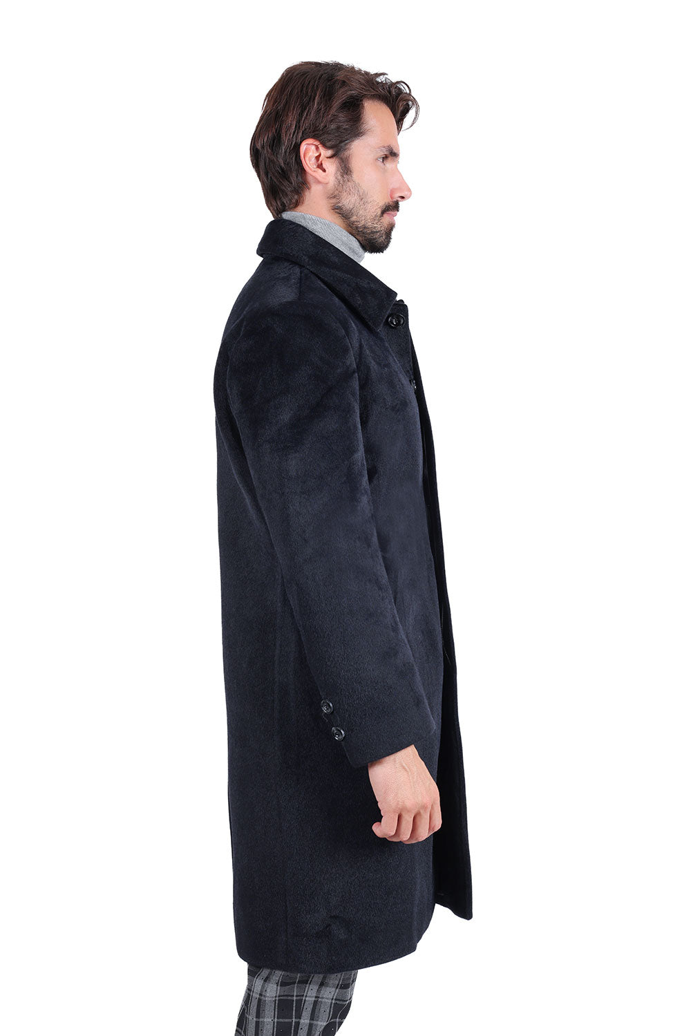 Barabas Men's Solid Color Luxury Collared Over Coat Jacket 2JLW04 Navy