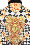 Barabas Men's Checkered Medusa Baroque Notch Lapel Blazer JSP200 Black Gold