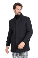 Barabas Men's Solid Color Luxury Collared Over Coat Jacket 2JLW03 Black