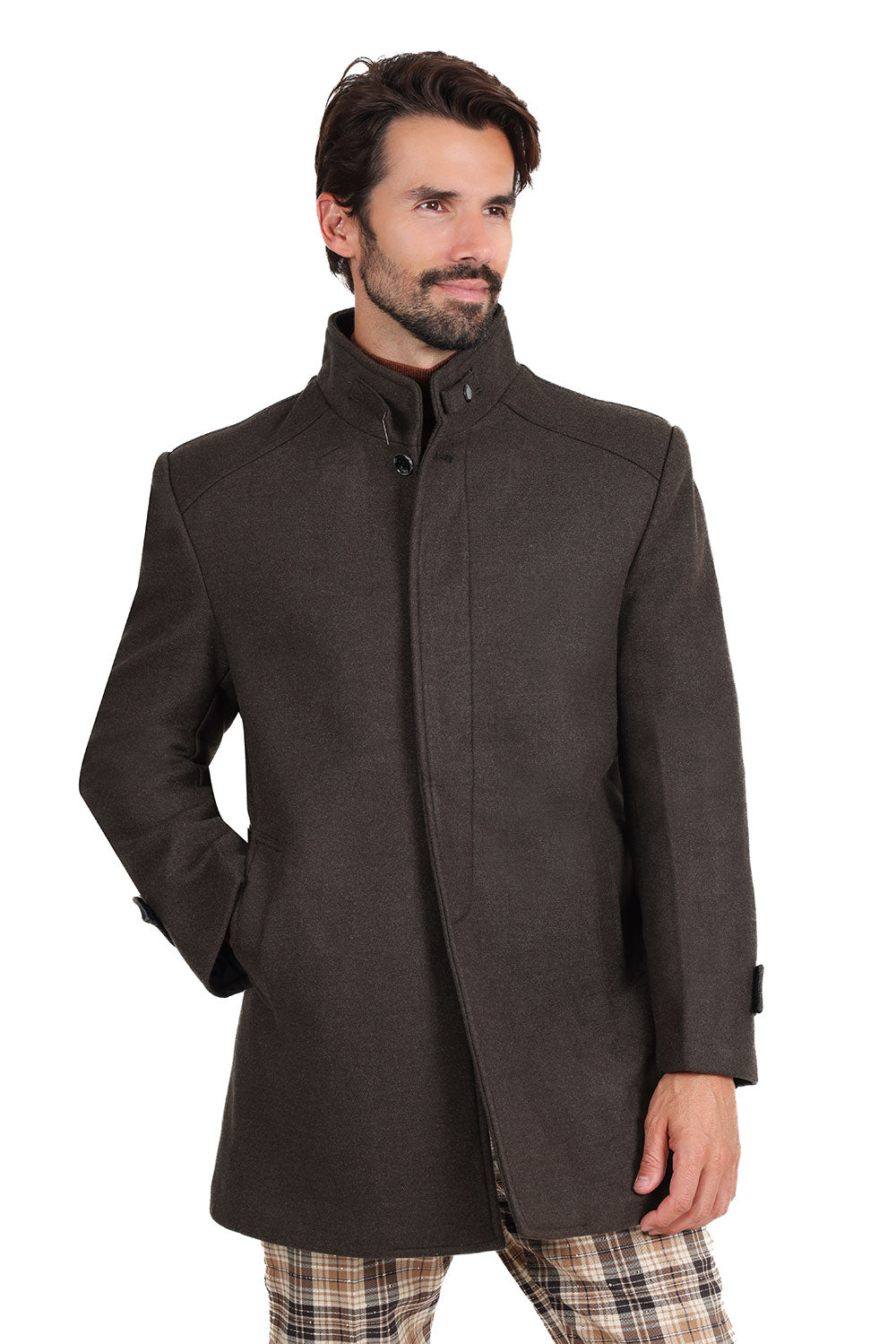 Barabas Men's Solid Color Luxury Collared Over Coat Jacket 2JLW03 Coffee