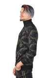 Barabas Men's Floral Design Long Sleeve Turtleneck Sweater 2LS2102 Black Gold