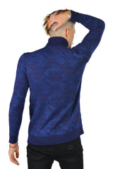 Barabas Men's Floral Design Long Sleeve Turtleneck Sweater 2LS2102 Navy Royal