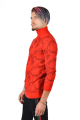 Barabas Men's Floral Design Long Sleeve Turtleneck Sweater 2LS2102 Red Black
