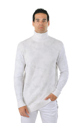 Barabas Men's Floral Design Long Sleeve Turtleneck Sweater 2LS2102 White Silver