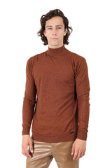 Men's Turtleneck Ribbed Solid Color Mock Turtleneck Sweater 2LS2103 Rust