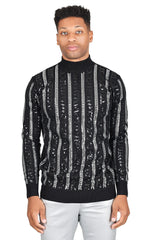 Barabas Men's Metallic Chain Long Sleeve Turtleneck Sweater 2LS2104 Black Silver