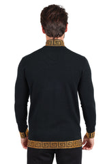 Barabas Men's Rhinestones Greek Key Pattern Turtleneck Sweater 2LS2106 Black Gold