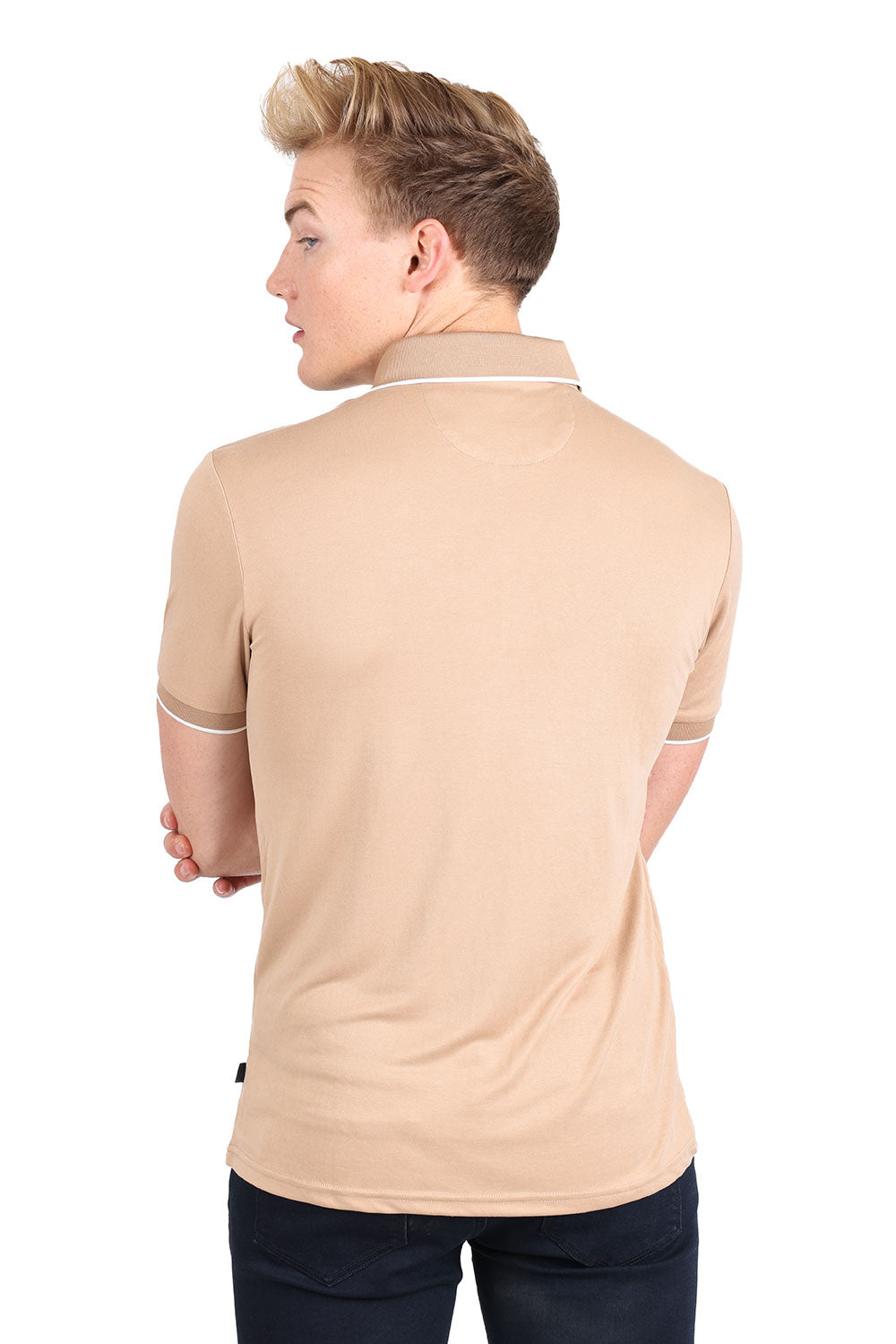 Barabas Men's Solid Color Luxury Short Sleeves Polo Shirts 2PP825 Khaki