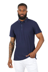 Barabas Men's  Geometric Silky Stretch Short Sleeve Polo Shirts 2PP830 Navy 