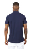 Barabas Men's  Geometric Silky Stretch Short Sleeve Polo Shirts 2PP830 Navy 