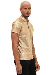 Barabas Men's Snake Luxury Metallic Print Design Polo Shirt 2PP831 Gold