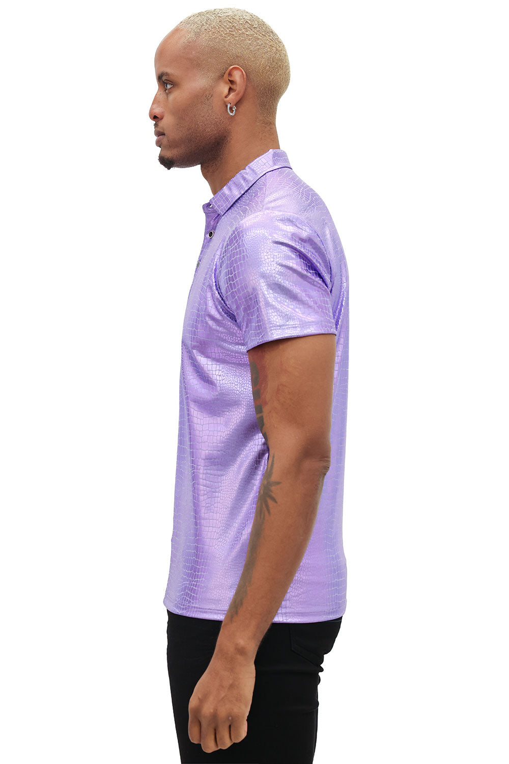 Barabas Men's Snake Luxury Metallic Print Design Polo Shirt 2PP831 Purple