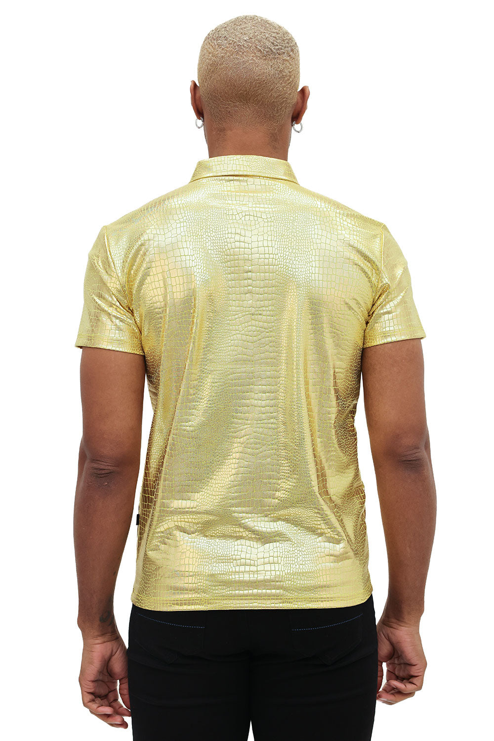 Barabas Men's Snake Luxury Metallic Print Design Polo Shirt 2PP831 yellow